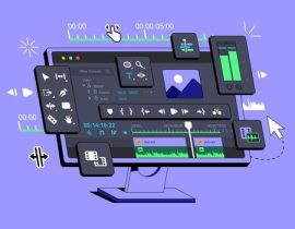 the-video-editor-program-is-displayed-on-the-computer-the-display-shows-the-application-for-editing-video-clips-film-footage-montage-clip-editing-software-interface-creating-visual-effects-vfx-vector